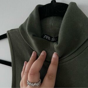 Zara olive Sleeveless Ribbed Turtleneck Casual Bodycon Long Midi Dress M